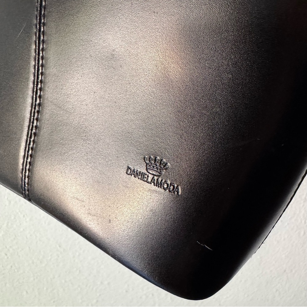 Daniela Moda Vera Pelle Leather Ring Handbag Made in Italy Sleek Chic Minimalist - Picture 10 of 13